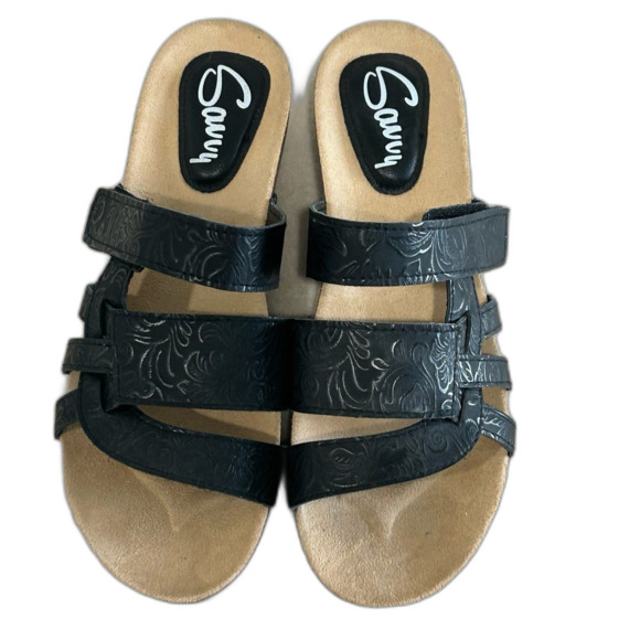 Savvy Slip-Ons Shoe Sandals Women’s Size 9 Color Black Velcro Strap Bark - Picture 2 of 12